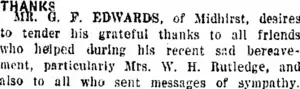 THANKS. (Taranaki Daily News 13-12-1920)