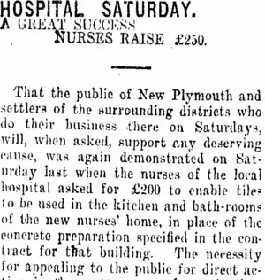 HOSPITAL SATURDAY. (Taranaki Daily News 13-12-1920)