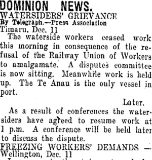 DOMINION NEWS. (Taranaki Daily News 13-12-1920)