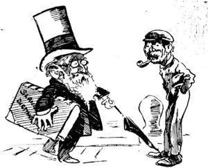 THE PROGRESS OF PROHIBITION.  " Hullo, Billy Richardson. Hack again S What's in the wind now?"  li. R. : Licensing elections, of course. Thought the brewers and publicans  would have forgotten their ancient family history, and have come bark to remind  'em. See! (Observer, 06 September 1902)