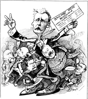 Hall Jones : When I give you little you grumble, but when I give you a lot, you fight like fiends��� If there is any more quarrelling, I shall spend this money in the South, where the people would be grateful, and Auckland will not get a shilling of it. (Observer, 04 October 1902)