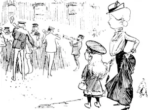 Elsie (from Devonport): Mother, what a pity it is they can't pluij like our Salvation Army, isn't it ? (Observer, 11 October 1902)
