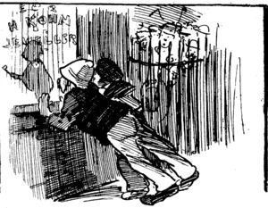Sure\enough, there was the shadow of a man. And, " Be-Jtve!" said the policeman, " he's got skeleton keys ! Heies a sure haul." (Observer, 07 February 1903)