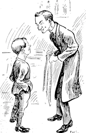 Tailor., Do you want the. shoulders padded my little man ? Willie: Nofear; vad the pants. ��� ' (Observer, 19 December 1914)