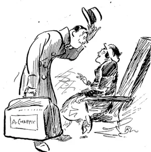 THEN WHAT COULD RE DO? Wellington-Auckland Express Traveller: Excuse me, Miss, but the seat's engaged. Fair Traveller: Row nice���so am I. (Observer, 04 October 1919)
