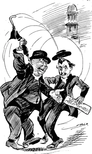 THE KNIGHT OF MERRY ST. ANDREW. Rev. Isaac Jolly: Now why can't you drop all this nonsense and be jolly, Rev. A. A. Murray: Like you ? Oh, take a bath J (Observer, 01 November 1919)