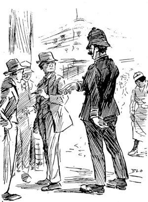 Policeman: 'Now, then, move on there. Don't ye see if everybody stood still on the footpath how would the rest get past ? (Observer, 01 November 1919)