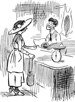Lady Purchaser: You're giving me all bone! Butcher: No, madam ;we give you nothing���you pay for it. (Observer, 20 November 1920)