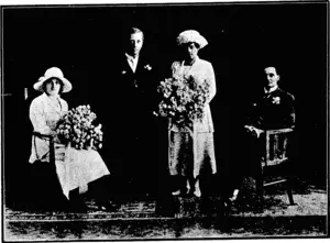 Mess Rita Carter, Wanganuilbridesmaid). Mr. Joseph A. King (the bridegroom). Miss Ivy Blackwell (the bridej. Mr. J. H. Thompson (best man). The marriage of Mr. Joseph A. King to Miss Blackwell, daughter of the late Captain T. J. Blackwell, was solemnised by the Rev. E. H. Wyatt uj/ j y v at St. Aidan's Church on September Bth. Broadway Studios, photo. (Observer, 27 November 1920)