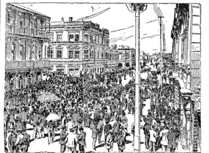 BETWEEN THE CHAINS."���A Street Scene in Johannesburg. (Star, 04 August 1896)