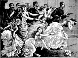 IN AN INSTANT Alt WAS CONFUSION. THK LADIES BTJBHKD TERRIFIED FROM THE SUPPER-BOOM TO THE BALL-BOO! (Tuapeka Times, 27 December 1884)