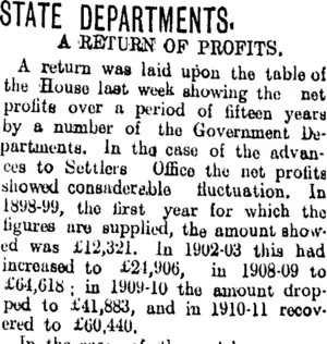 STATE DEPARTMENTS. (Tuapeka Times 20-9-1911)
