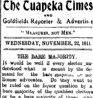 The Tuapeka Times AND Goldfields Reporter & Advertiser "Measures, Not Men." WEDNESDAY, NOVEMBER, 22,... [truncated] (Tuapeka Times 22-11-1911)