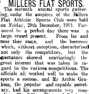 MILLERS FLAT SPORTS. (Tuapeka Times 6-1-1912)