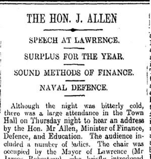 THE HON. J. ALLEN (Tuapeka Times 30-5-1914)