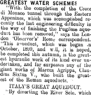 GREATEST WATER SCHEMES. (Tuapeka Times 5-8-1914)