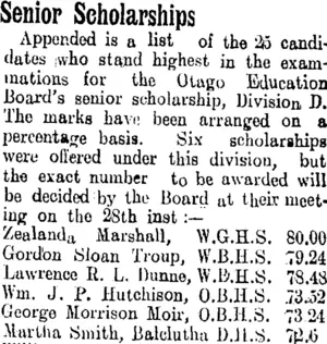 Senior Scholarships (Tuapeka Times 24-1-1914)