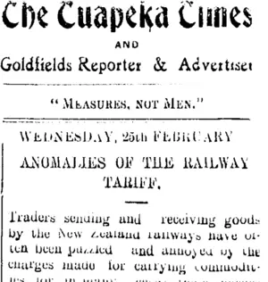 The Tuapeka Times AND Goldfields Reporter & Advertiser "Measures, not Men." WEDNESDAY, 25th FEBRUARY... [truncated] (Tuapeka Times 25-2-1914)