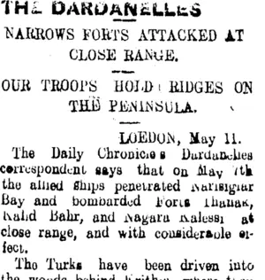 THE DARDANELLES (Tuapeka Times 15-5-1915)