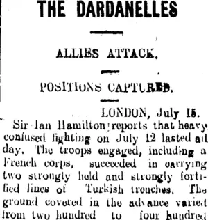 THE DARDANELLES (Tuapeka Times 21-7-1915)