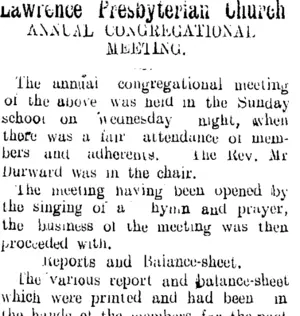 Lawrence Presbyterian Church (Tuapeka Times 28-8-1915)