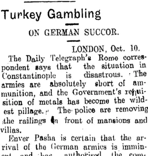 Turkey Gambling (Tuapeka Times 16-10-1915)