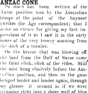 ANZAC CONE. (Tuapeka Times 20-10-1915)