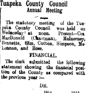 Tuapeka County Council (Tuapeka Times 27-11-1915)