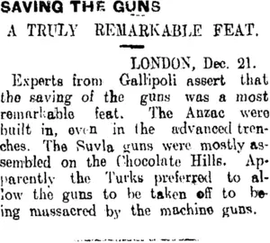 SAVING THE GUNS (Tuapeka Times 29-12-1915)