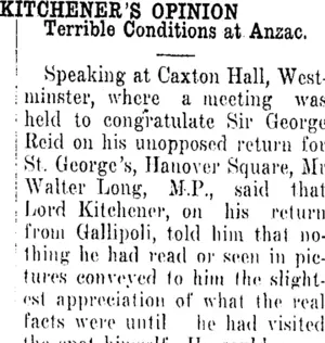KITCHENER'S OPINION. (Tuapeka Times 1-4-1916)