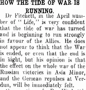 HOW THE TIDE OF WAR IS RUNNING. (Tuapeka Times 15-4-1916)