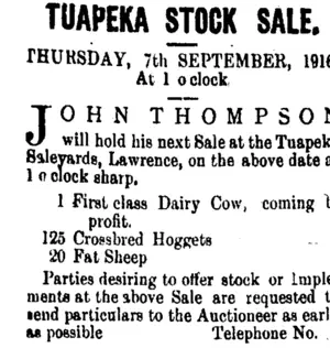 Page 2 Advertisements Column 1 (Tuapeka Times 26-8-1916)