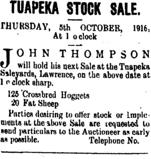 Page 2 Advertisements Column 1 (Tuapeka Times 13-9-1916)