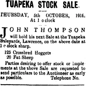 Page 2 Advertisements Column 1 (Tuapeka Times 16-9-1916)