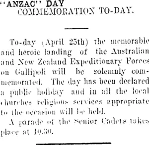 "ANZAC" DAY. (Tuapeka Times 25-4-1917)