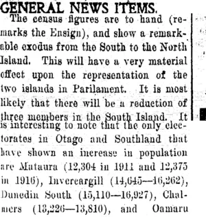 GENERAL NEWS ITEMS. (Tuapeka Times 8-9-1917)