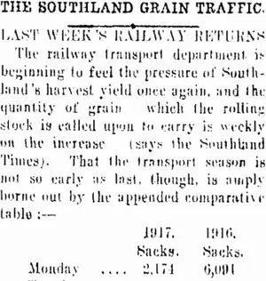 THE SOUTHLAND GRAIN TRAFFIC. (Tuapeka Times 31-3-1917)