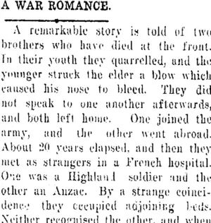 A WAR ROMANCE. (Tuapeka Times 19-12-1917)