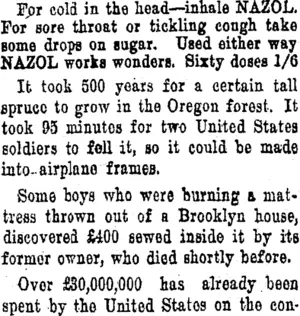 Page 3 Advertisements Column 4 (Tuapeka Times 20-11-1918)