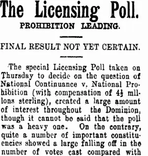 The Licensing Poll. (Tuapeka Times 12-4-1919)