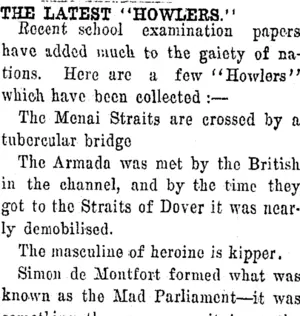 THE LATEST "HOWLERS." (Tuapeka Times 4-6-1919)