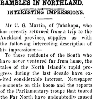 RAMBLES IN NORTHLAND. (Tuapeka Times 16-8-1919)