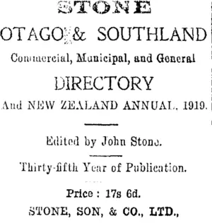 Page 1 Advertisements Column 3 (Tuapeka Times 3-9-1919)