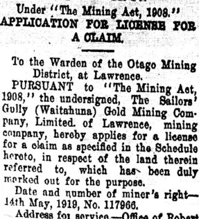 Page 2 Advertisements Column 7 (Tuapeka Times 3-12-1919)
