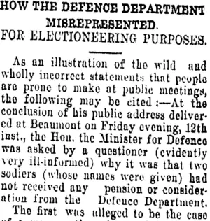 HOW THE DEFENCE DEPARTMENT MISREPRESENTED. (Tuapeka Times 20-12-1919)