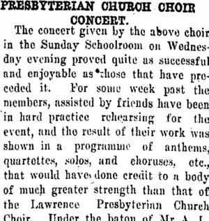 PRESBYTERIAN CHURCH CHOIR CONCERT. (Tuapeka Times 23-10-1920)