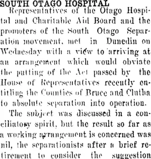 SOUTH OTAGO HOSPITAL. (Tuapeka Times 23-10-1920)