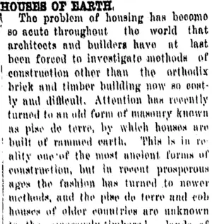HOUSES OF EARTH. (Tuapeka Times 23-10-1920)