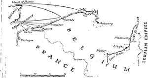 This map shows the ease with which (always provided the English control tho North Sea) English troops could be landed for the support of Belgium. (Wanganui Chronicle, 13 August 1914)
