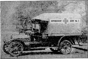 THE AMBULANCE PRESENTED BY THE PATRIOTIC COMMITTEE. IT IS A BRITISH CAR THROUGH= OUT, THE CHASSIS BEING A2O H.P. ENFIELD. THE BODY IS OF THE BEST LONDON MAKE. (Wanganui Chronicle, 07 January 1916)